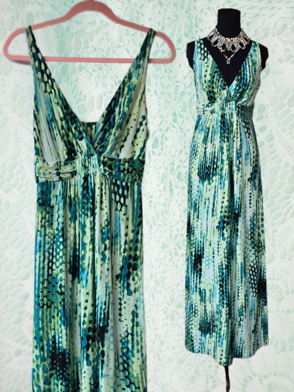 Soma Green Contemporary Maxi Dress Boho Vacation Dinner Evening Comfy Small